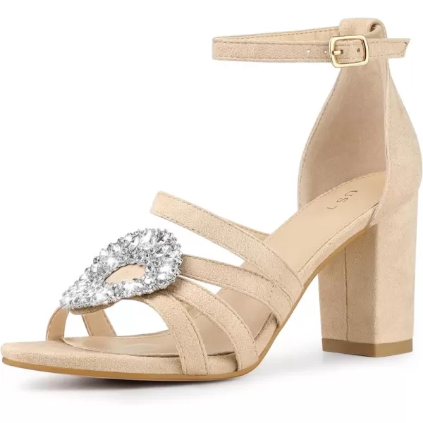 Allegra K Women's Open Toe Crystal Rhinestone Buckle Chunky Heel Sandal