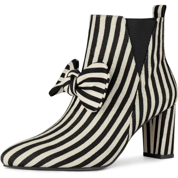 Allegra K Women's Pointed Toe Zip Striped Chunky Heels Ankle Boots