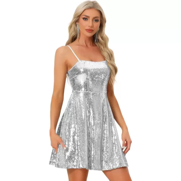 Allegra K Women's St. Patrick's Day Glitter Sequin Dress Sexy Spaghetti Strap Sleeveless Mini Party Dress Clubwear