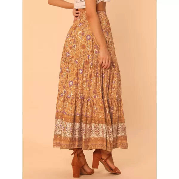 Allegra K Boho Skirt for Women's Casual Floral Bohemian Tassels Elastic Waist Maxi Skirts