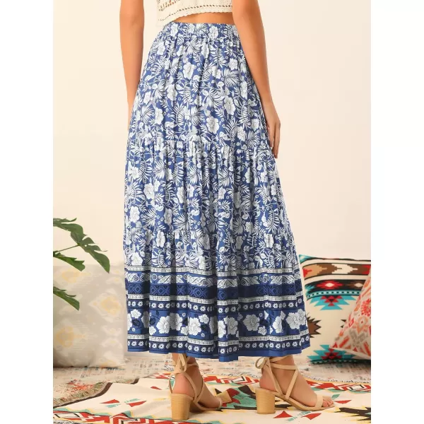 Allegra K Boho Skirt for Women's Casual Floral Bohemian Tassels Elastic Waist Maxi Skirts