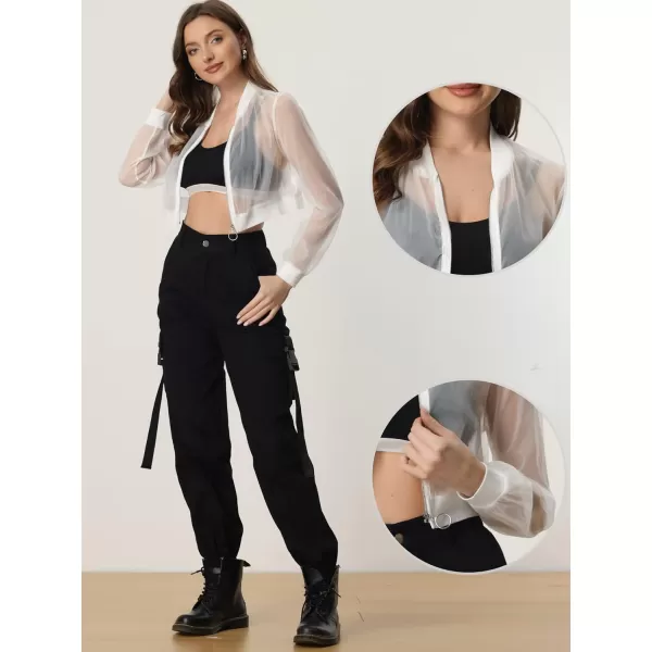 Allegra K Bomber Jacket for Women's Long Sleeve Crop Mesh Sheer Jackets