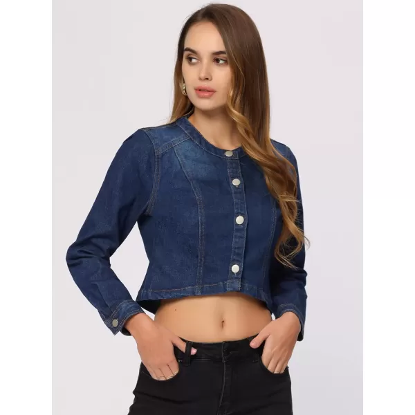 Allegra K Denim Jacket for Women's Collarless Button Down Crop Jean Jackets