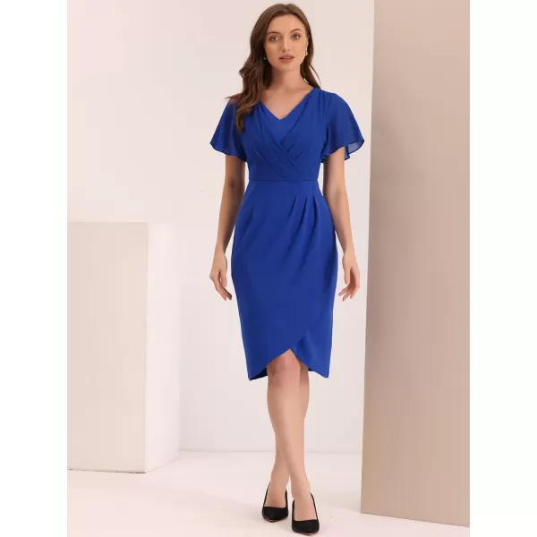 Allegra K Elegant Office Work Dress for Women's V Neck Short Sleeve Bodycon Cocktail Midi Dress