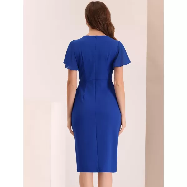 Allegra K Elegant Office Work Dress for Women's V Neck Short Sleeve Bodycon Cocktail Midi Dress