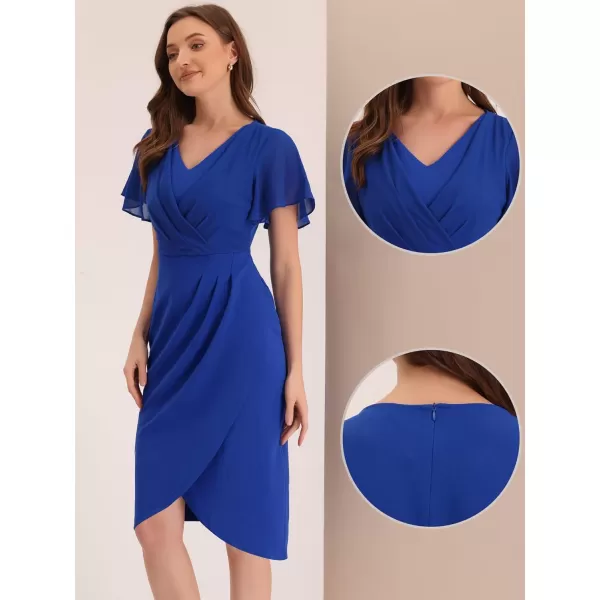 Allegra K Elegant Office Work Dress for Women's V Neck Short Sleeve Bodycon Cocktail Midi Dress