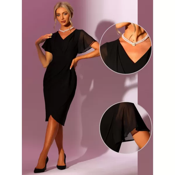 Allegra K Elegant Office Work Dress for Women's V Neck Short Sleeve Bodycon Cocktail Midi Dress