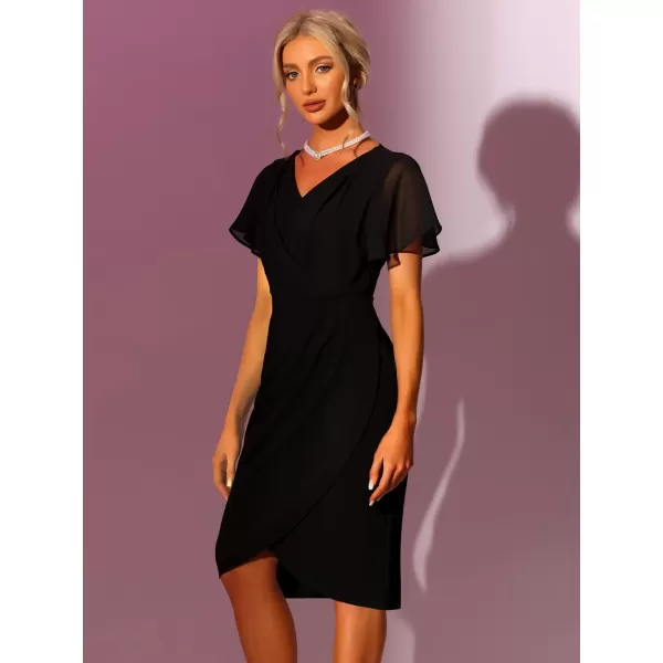 Allegra K Elegant Office Work Dress for Women's V Neck Short Sleeve Bodycon Cocktail Midi Dress