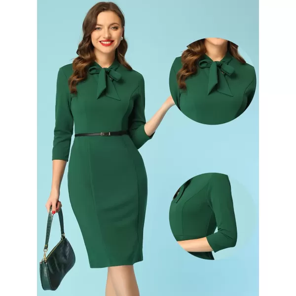 Allegra K Sheath Dresses for Women's Bow Tie Front 3/4 Sleeve Work Bodycon Dress