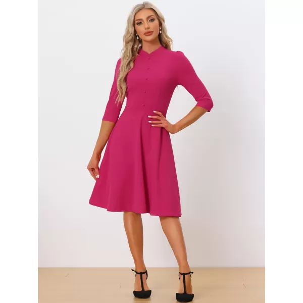 Allegra K Vintage Dresses for Women's 3/4 Sleeves Stand Collar Office Work Elegant A-Line Dress