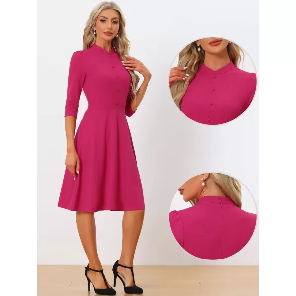 Allegra K Vintage Dresses for Women's 3/4 Sleeves Stand Collar Office Work Elegant A-Line Dress