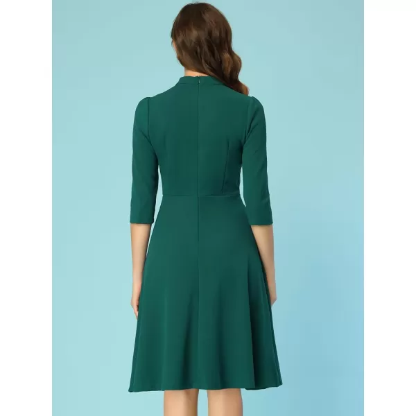 Allegra K Vintage Dresses for Women's 3/4 Sleeves Stand Collar Office Work Elegant A-Line Dress