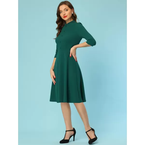 Allegra K Vintage Dresses for Women's 3/4 Sleeves Stand Collar Office Work Elegant A-Line Dress