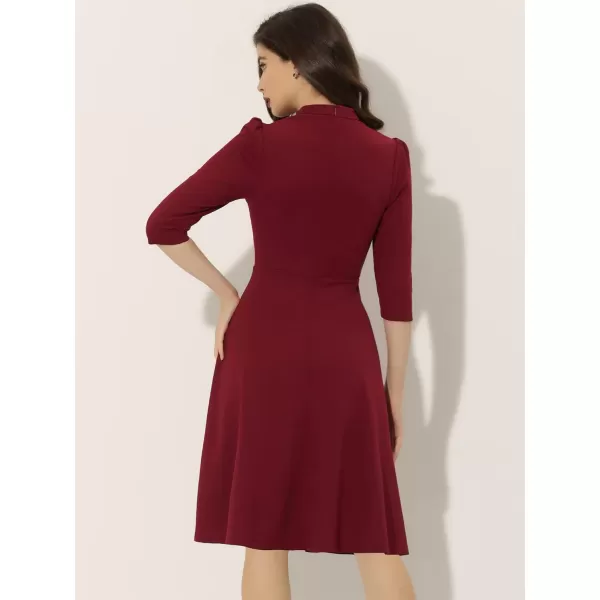 Allegra K Vintage Dresses for Women's 3/4 Sleeves Stand Collar Office Work Elegant A-Line Dress