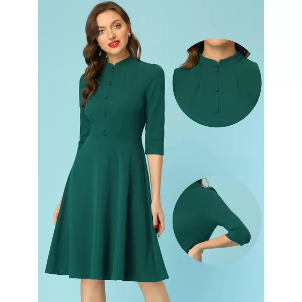 Allegra K Vintage Dresses for Women's 3/4 Sleeves Stand Collar Office Work Elegant A-Line Dress