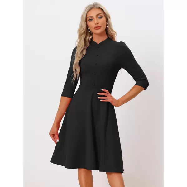 Allegra K Vintage Dresses for Women's 3/4 Sleeves Stand Collar Office Work Elegant A-Line Dress