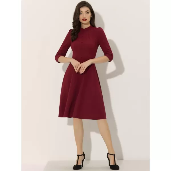 Allegra K Vintage Dresses for Women's 3/4 Sleeves Stand Collar Office Work Elegant A-Line Dress