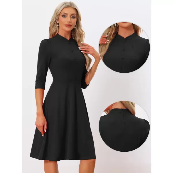 Allegra K Vintage Dresses for Women's 3/4 Sleeves Stand Collar Office Work Elegant A-Line Dress