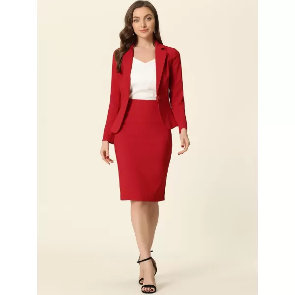 Allegra K Women's 2 Piece Suit Skirt Set Business Casual Long Sleeve Blazer and Pencil Skirt