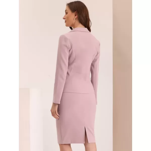 Allegra K Women's 2 Piece Suit Skirt Set Business Casual Long Sleeve Blazer and Pencil Skirt