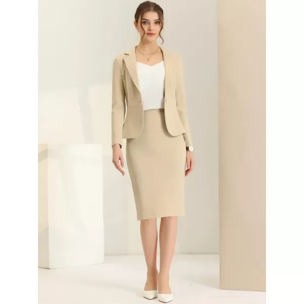 Allegra K Women's 2 Piece Suit Skirt Set Business Casual Long Sleeve Blazer and Pencil Skirt