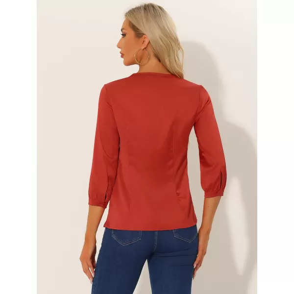 Allegra K Women's Casual Dressy Office Blouses 3/4 Sleeve V Neck Satin Shirt