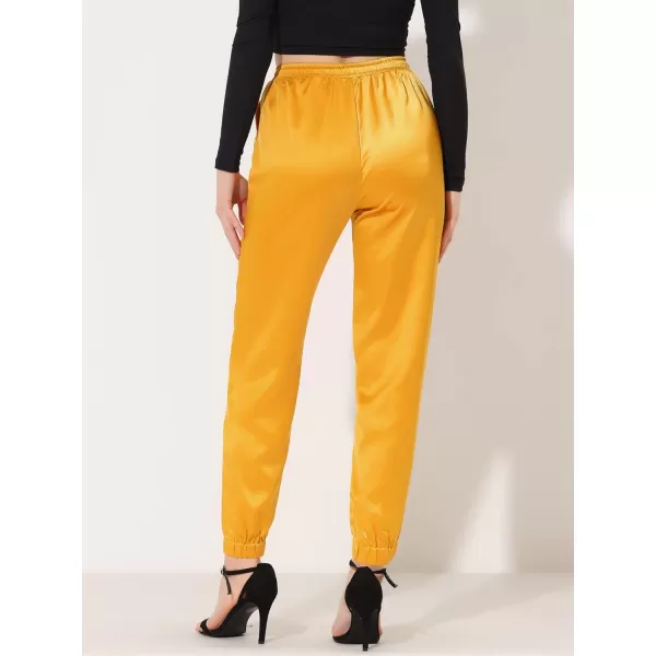 Allegra K Women's Drawstring Elastic Waist Athleisure Pants Ankle Length Satin Joggers with Pocket