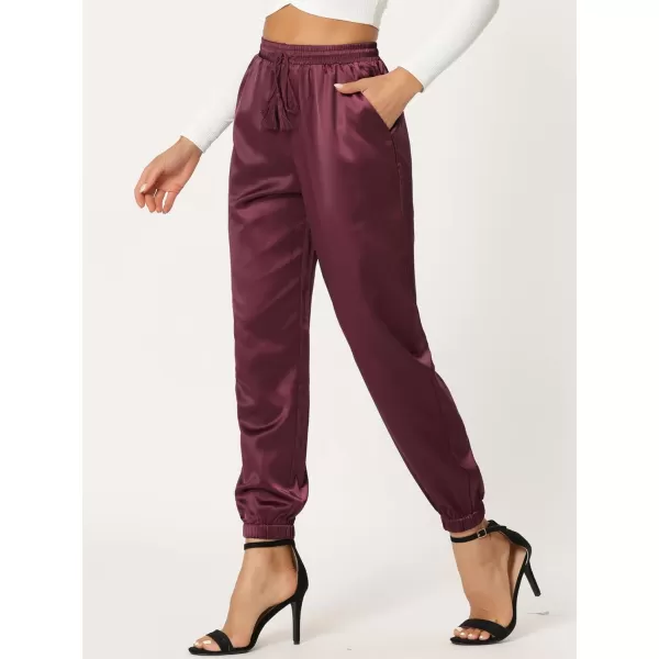 Allegra K Women's Drawstring Elastic Waist Athleisure Pants Ankle Length Satin Joggers with Pocket