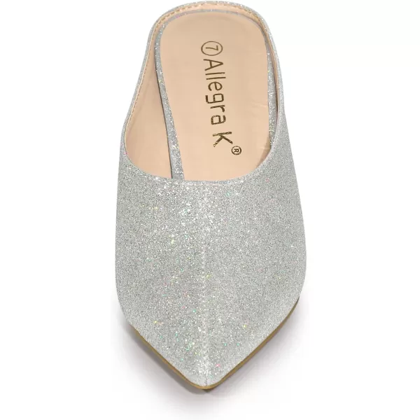 Allegra K Women's Glitter Pointed Toe Slip on Chunky Heels Slide Mules