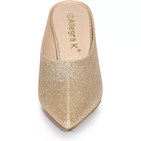 Allegra K Women's Glitter Pointed Toe Slip on Chunky Heels Slide Mules