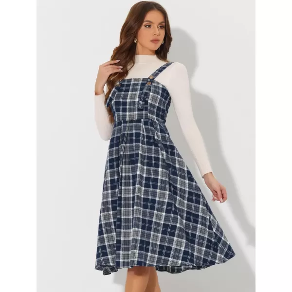 Allegra K Women's Plaid Overalls Vintage Sleeveless A-Line Overall Pinafore Dress Suspender Skirt