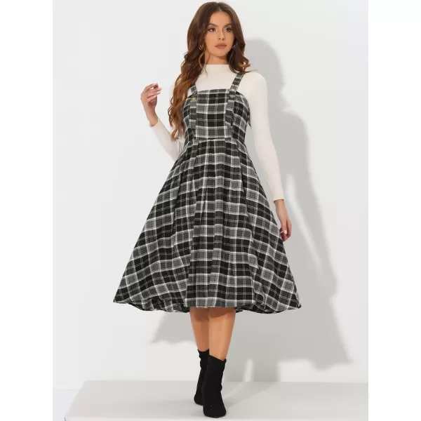 Allegra K Women's Plaid Overalls Vintage Sleeveless A-Line Overall Pinafore Dress Suspender Skirt