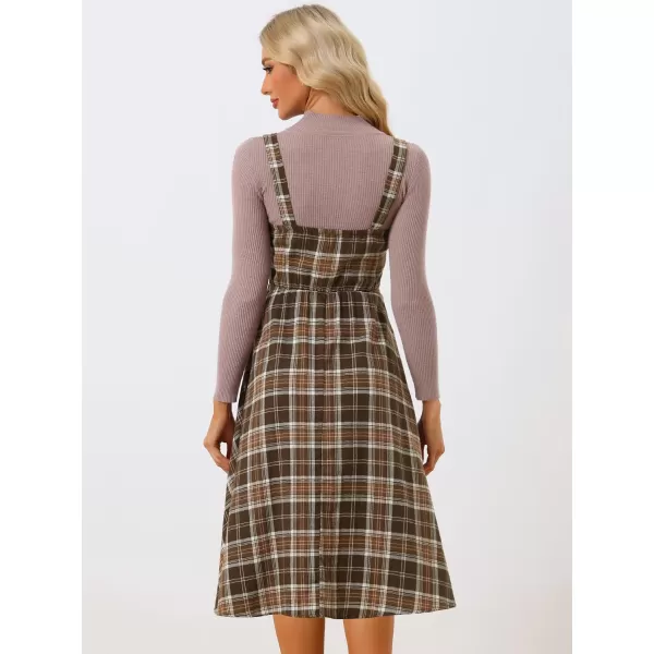 Allegra K Women's Plaid Overalls Vintage Sleeveless A-Line Overall Pinafore Dress Suspender Skirt