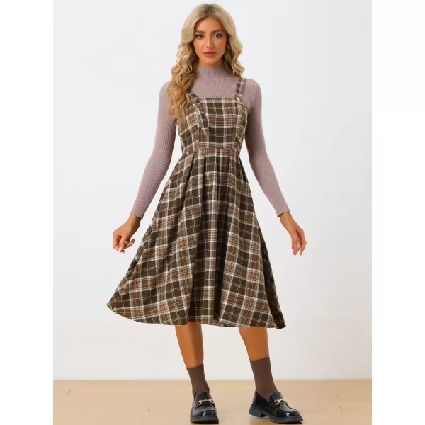 Allegra K Women's Plaid Overalls Vintage Sleeveless A-Line Overall Pinafore Dress Suspender Skirt