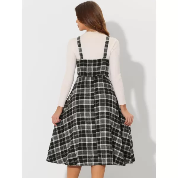 Allegra K Women's Plaid Overalls Vintage Sleeveless A-Line Overall Pinafore Dress Suspender Skirt