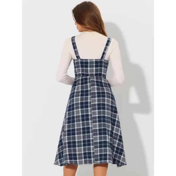 Allegra K Women's Plaid Overalls Vintage Sleeveless A-Line Overall Pinafore Dress Suspender Skirt