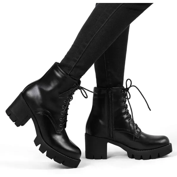 Allegra K Women's Platform Chunky Heel Combat Boots