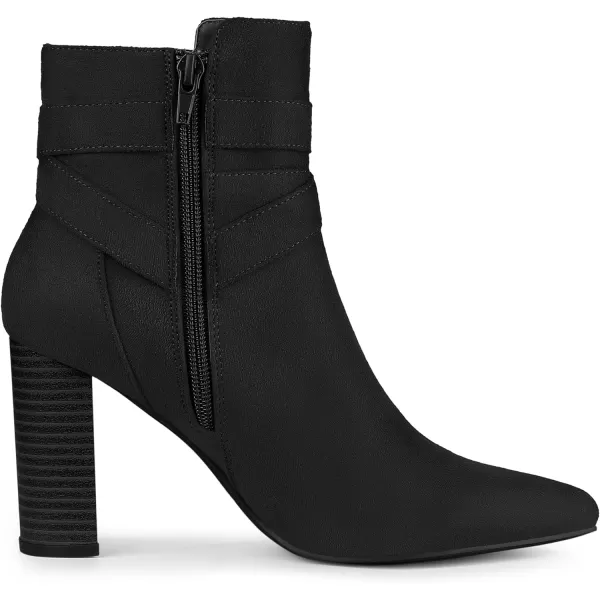 Allegra K Women's Pointed Toe Buckle Decor Chunky Heel Ankle Boots