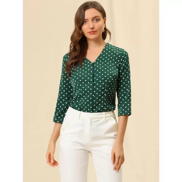 Allegra K Women's Polka Dots 3/4 Sleeve Button Front Vintage Office Blouse Top