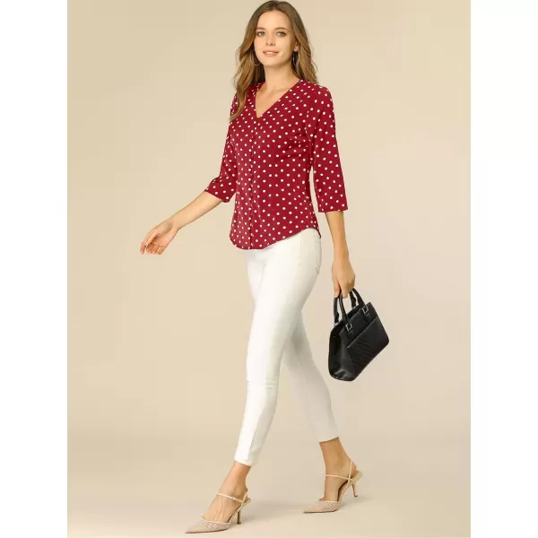 Allegra K Women's Polka Dots 3/4 Sleeve Button Front Vintage Office Blouse Top