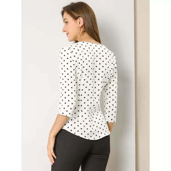 Allegra K Women's Polka Dots 3/4 Sleeve Button Front Vintage Office Blouse Top