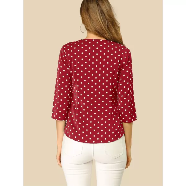 Allegra K Women's Polka Dots 3/4 Sleeve Button Front Vintage Office Blouse Top