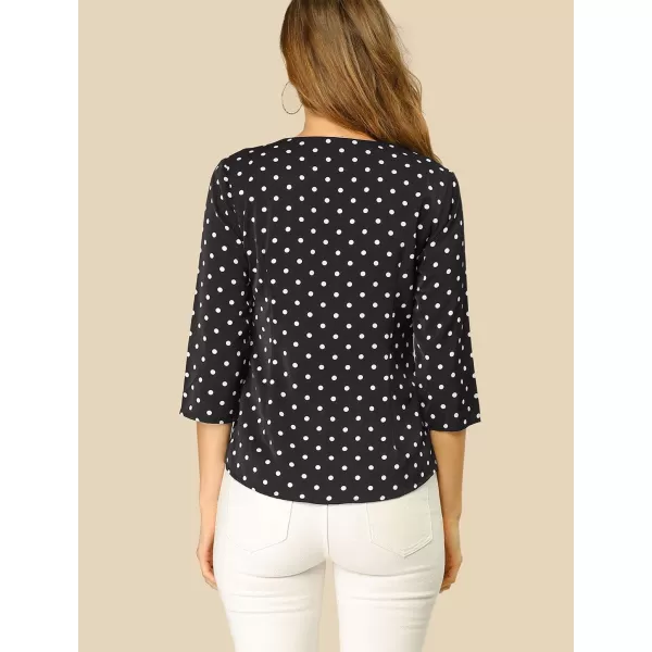 Allegra K Women's Polka Dots 3/4 Sleeve Button Front Vintage Office Blouse Top