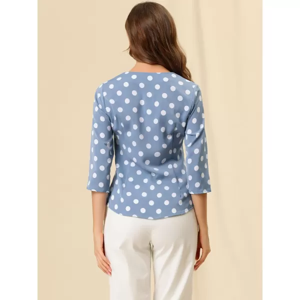 Allegra K Women's Polka Dots 3/4 Sleeve Button Front Vintage Office Blouse Top