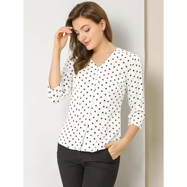 Allegra K Women's Polka Dots 3/4 Sleeve Button Front Vintage Office Blouse Top