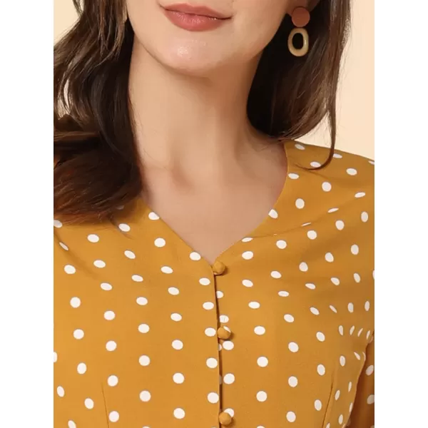 Allegra K Women's Polka Dots 3/4 Sleeve Button Front Vintage Office Blouse Top