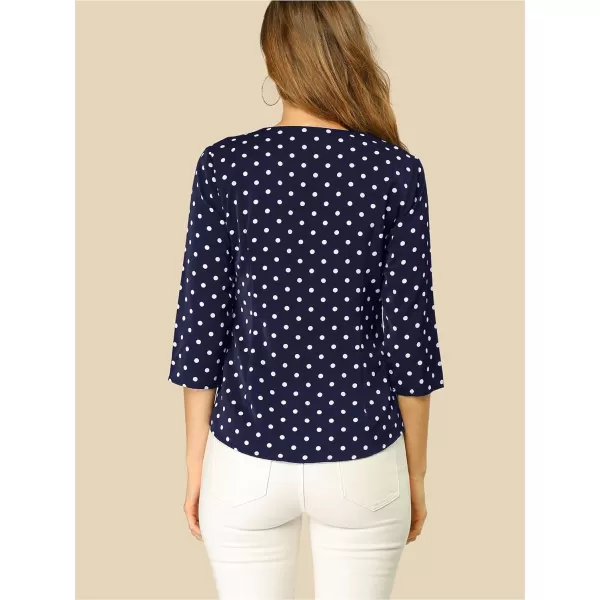 Allegra K Women's Polka Dots 3/4 Sleeve Button Front Vintage Office Blouse Top