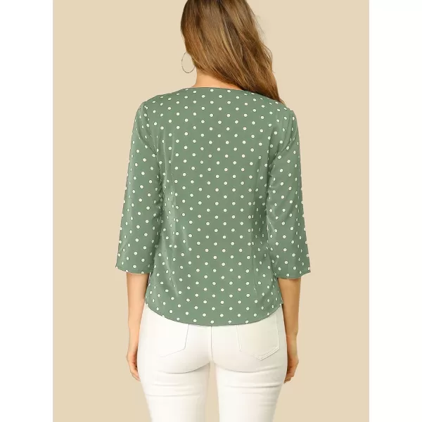 Allegra K Women's Polka Dots 3/4 Sleeve Button Front Vintage Office Blouse Top