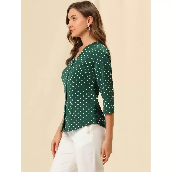 Allegra K Women's Polka Dots 3/4 Sleeve Button Front Vintage Office Blouse Top