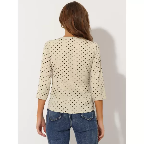 Allegra K Women's Polka Dots 3/4 Sleeve Button Front Vintage Office Blouse Top